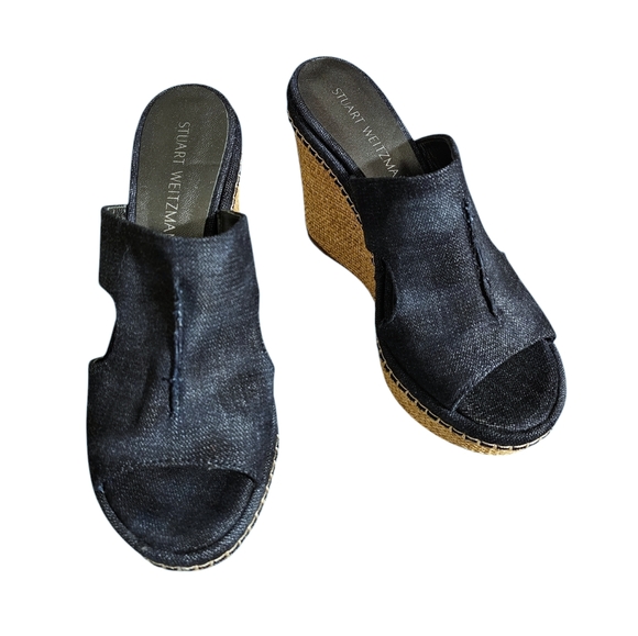 Stuart Weitzman Ponte Denim Wedge Slide Sandal in Navy Size 8.5 NWOB - Picture 1 of 9
